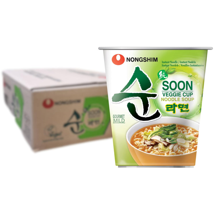 Nong Shim Instantnudeln Soon Veggie Ramyun – Koreanische Gemüse Cup Suppe Mild - Schnelle Zubereitung – 12Er Vorteilspack À 67G