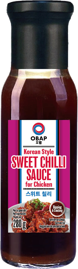 OBAP Korean Style Sweet Chilli Sauce for Chicken - Süße Chili-Dip-Sauce für Koreanisches Brathähnchen - 280 g Glasflasche – 4er-Pack (4×280 g)
