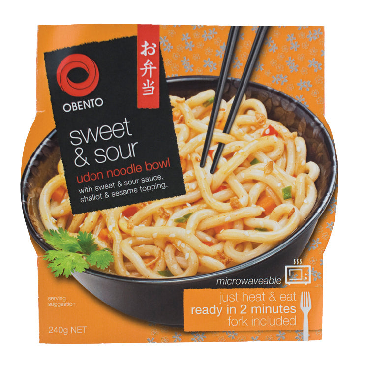 Obento Sweet & Sour Udon Bowl, Fertiggericht für die Mikrowelle, 240 g – 4er-Pack (4×240 g)
