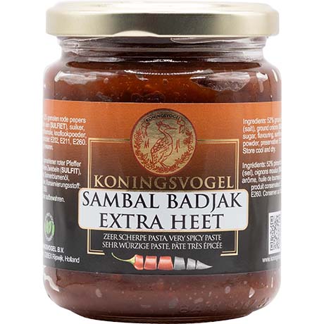 KONINGSVOGEL Sambal Badjak Extra Heet 280g Extra scharf | Sehr würzige Paste | Very Spicy Paste