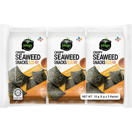 Bibigo Seealgen Snack Sesam – Geröstete Seelagenblätter mit Sesam – Ideal als Snack oder Beilage 5 g – 3er-Pack (3x5g) – 3er-Pack (3×5 g)