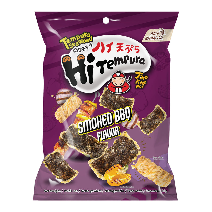 TAOKAENOI Tao Kae Noi Tempura Seaweed Smoked BBQ, Algensnack im Tempuramantel Räuchergrill Geschmack, 40 g – 4er-Pack (4×40 g)