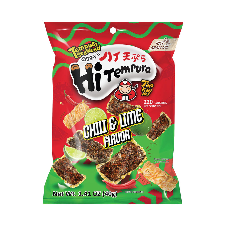 TAOKAENOI Tao Kae Noi Tempura Seaweed Chili and Lime Flavour, Algensnack im Chili und Lime Tempuramantel, 40 g – 4er-Pack (4×40 g)