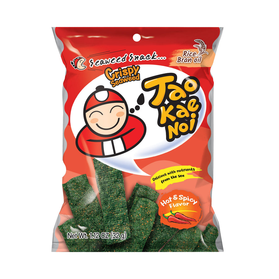 TAOKAENOI Tao Kae Noi Crispy Seaweed Snack Hot & Spicy, scharf-würziger Algensnack, 32 g – 4er-Pack (4×32 g)
