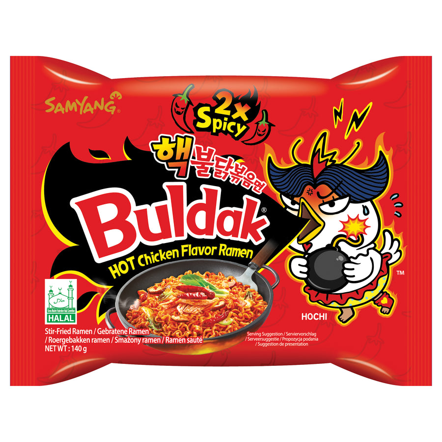 SAM YANG Samyang Buldak Hot Chicken Flavor Ramen 2x spicy, extra scharfe Instant Nudeln mit Hühnchengeschmack 140 g – 5er-Pack (5x140g)