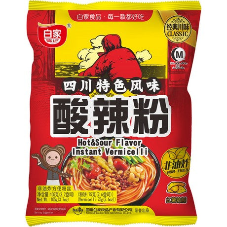 Baijia - Instant Süßkartoffel Vermicelli - Hot and Sour Flavour 105 g – 5er-Pack (5×105 g)