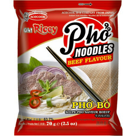 Acecook Pho Instant Reisnudeln mit Rindfleisch Geschmack 70 g – 12er-Pack (12×70 g)