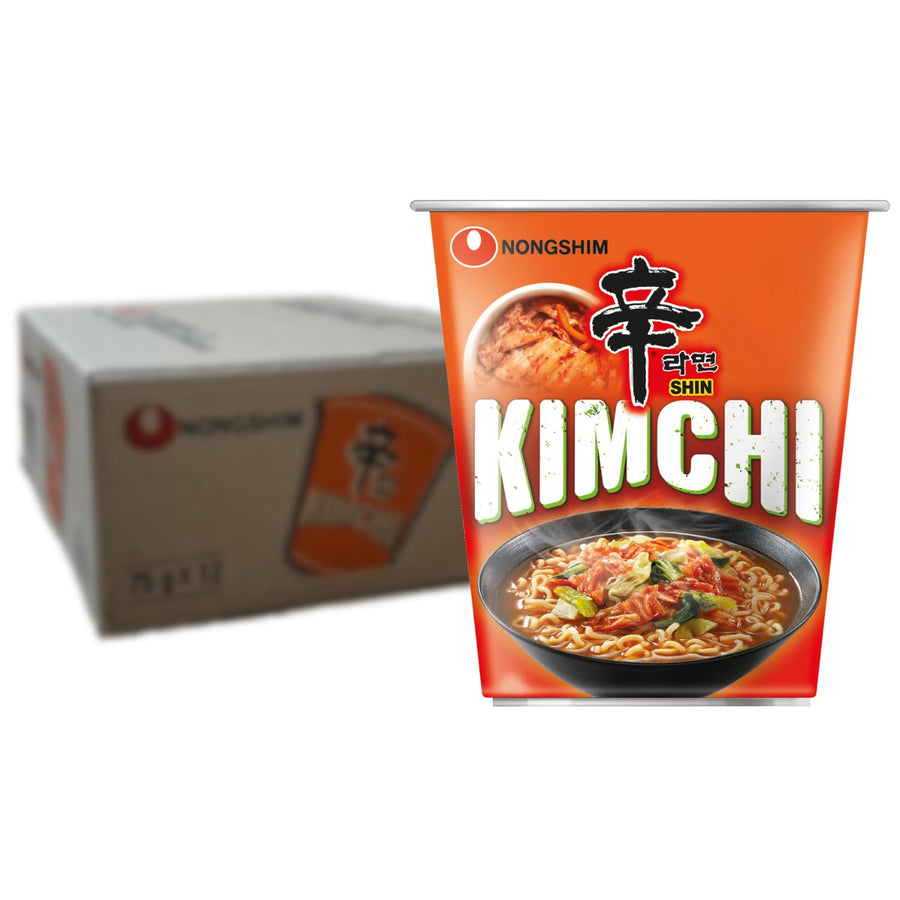 Nong Shim Instantnudeln Kimchi Ramen – Koreanische Ramen Cup Suppe - Schnelle Zubereitung – 12Er Vorteilspack À 75G
