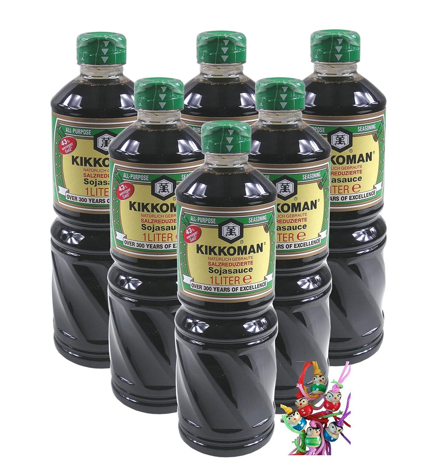 [ 6X 1000Ml ] 43% Weniger Salz Als Die Traditionelle  Sojasauce SALZREDUZIERTE + Ein Kleines Glückspüppchen - Holzpüppchen