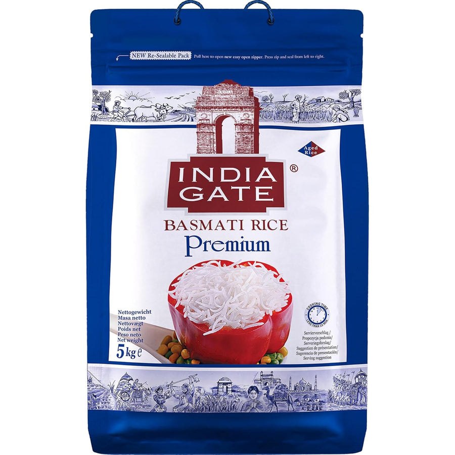 INDIA GATE Premium Basmati Reis – Feiner, Aromatischer Langkornreis Aus Indien, Feines Langkorn (1 X 5 Kg)