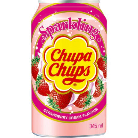 Chupa Chups Sparkling Bubble Gum Cherry Drink, prickelnde Kirsch-Kaugummi Limonade, 24 Dosen mit Pfand 345 ml (Art. 4651-4) – 6er-Pack (6×345 g)