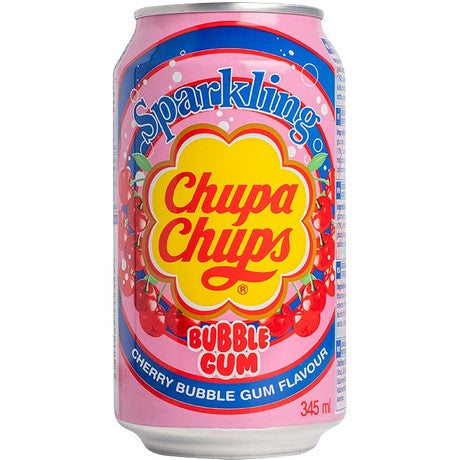 Chupa Chups Sparkling Bubble Gum Cherry Drink, prickelnde Kirsch-Kaugummi Limonade, 24 Dosen mit Pfand 345 ml (Art. 4651-6) – 6er-Pack (6×345 g)