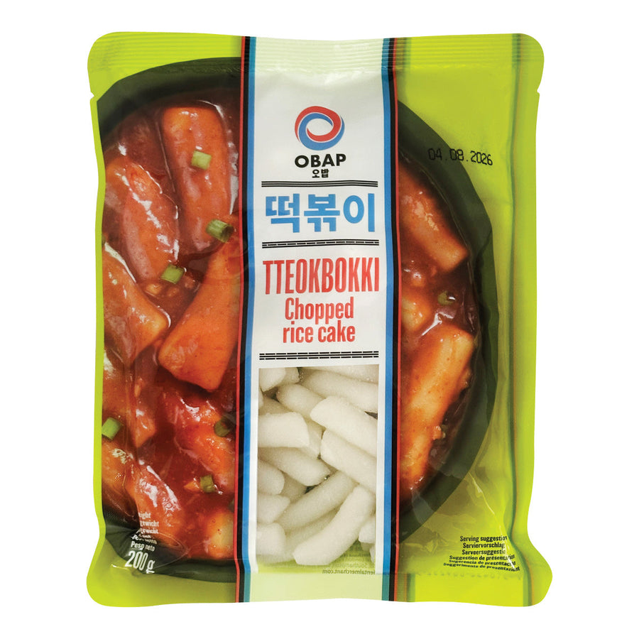 OBAP Tteokbokki geschnittene Reiskuchenstücke 200 g - Koreanische Reiskuchen aus Reismehl - Chopped Rice Cake – 6er-Pack (6×200 g)