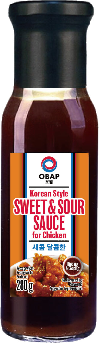 OBAP Korean Style Sweet and Sour Sauce for Chicken - Süß-Saure Dip-Sauce für Koreanisches Brathähnchen - 280 g Glasflasche – 4er-Pack (4×280 g)