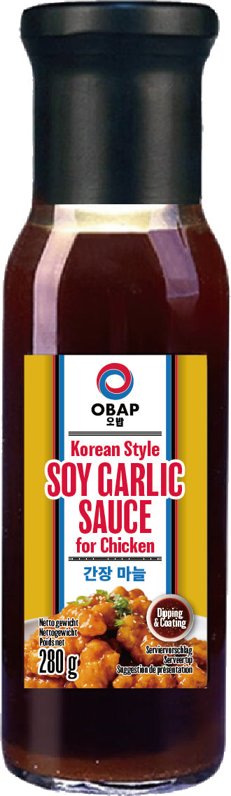 OBAP Korean Style Soja-Knoblauch-Dipsauce für Koreanisches Brathähnchen - 280g Glasflasche - Soy Garlic Sauce – 4er-Pack (4×280 g)