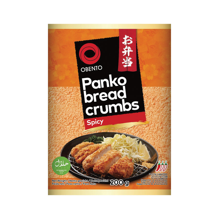 Obento Panko Breadcrumbs Spicy, würzige Semmelbrösel, scharfes Panko Paniermehl, 200 Gramm – 5er-Pack (5×Stück)