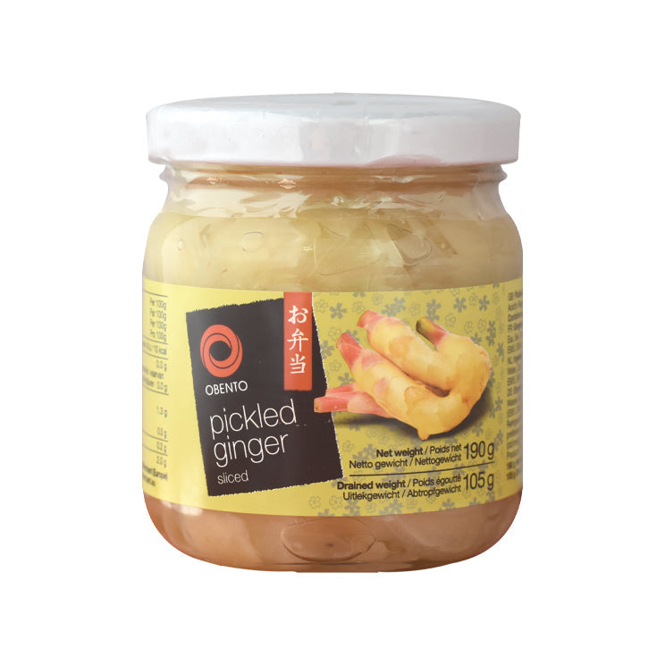 Obento Sliced Pickled Ginger (Eingelegter Ingwer in Scheiben), 190 g – 4er-Pack (4×190 g)