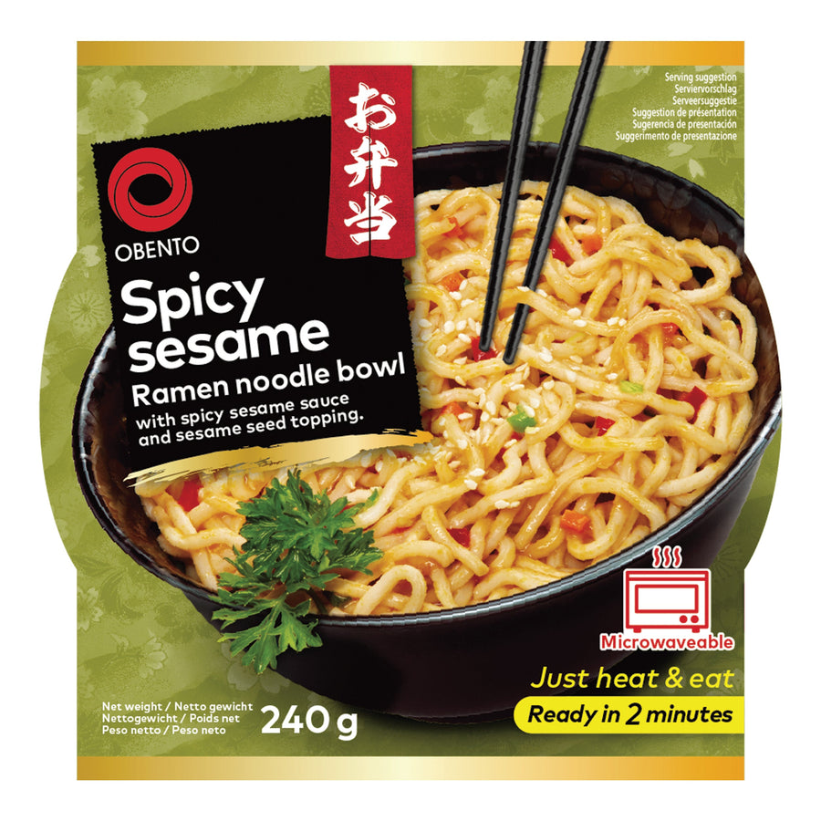 Obento Spicy Sesame Ramen Noodle Bowl, Fertiggericht für die Mikrowelle, 240 g – 4er-Pack (4×240 g)