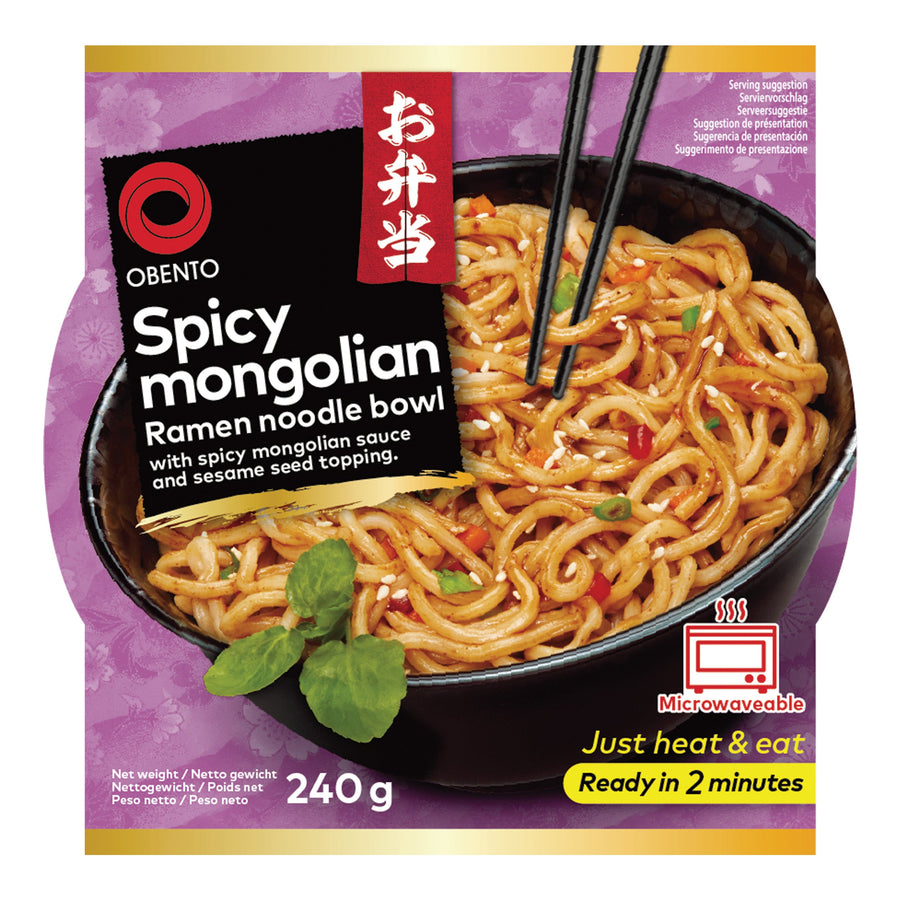 Obento Spicy Mongolian Ramen Noodle Bowl, Fertiggericht für die Mikrowelle, 240 g – 4er-Pack (4×240 g)