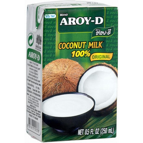 AROY-D Kokosnussmilch I Cremige Kokosmilch zum Kochen & Backen I 100% Vegan & Laktosefrei I Ideal für Currys, Desserts, Smoothies & Cocktails I 250 ml – 4er-Pack (4×250 g)