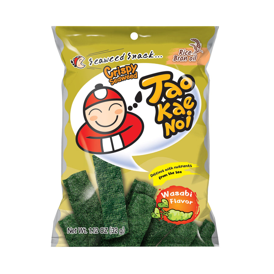 TAOKAENOI Tao Kae Noi Crispy Seaweed Snack Wasabi, knuspriger Algensnack mit Wasabi Geschmack, 32 g – 4er-Pack (4×32 g)