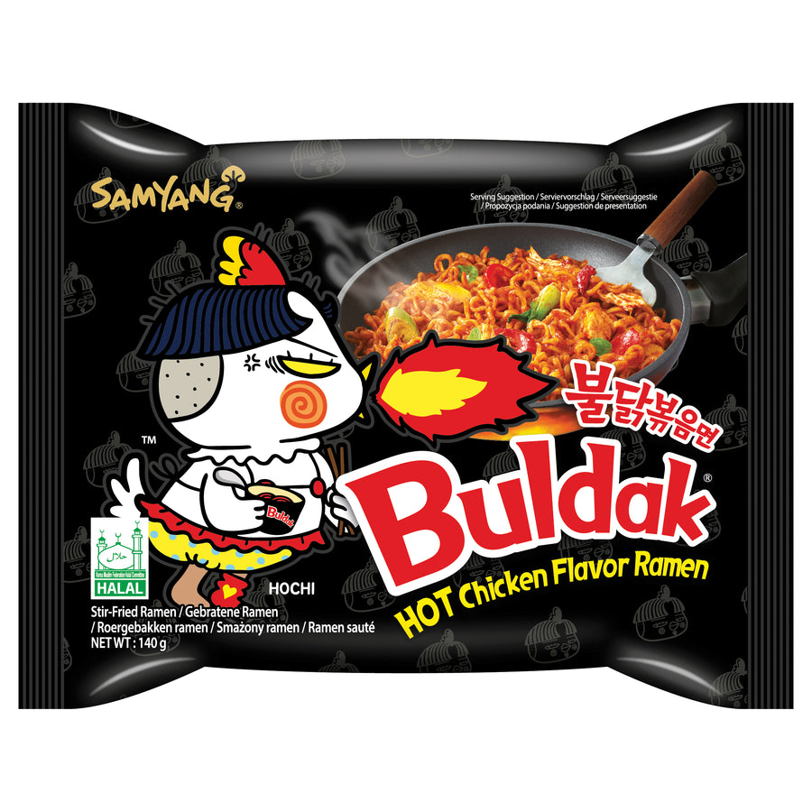 SAM YANG Samyang Buldak Koreanische würzige Hühnchen-Stir-Fried-Ramen Originalgeschmack Scharfe Nudeln Authentische Koreanische Ramyun 140 g – 5er-Pack (5x140g)