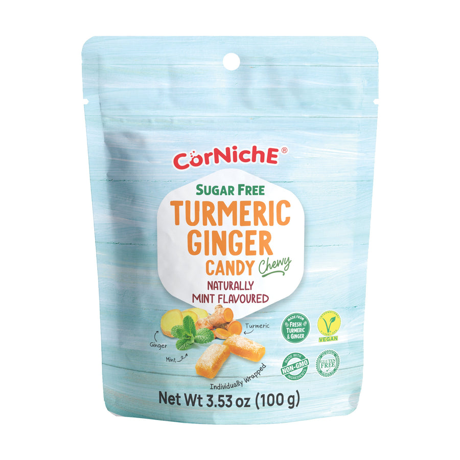 Corniche Kurkuma Ingwerbonbon mit Minz Geschmack 100g – 4er-Pack (4×100 g)