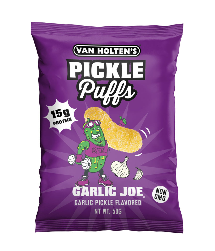 VAN HOLTEN'S Pickle Puffed Snacks Garlic Joe – Gepuffte rote Linsen-Sticks - luftig, knusprig mit Pickle - und Knoblauchgeschmack, 90 g – 5er-Pack (5×90 g)