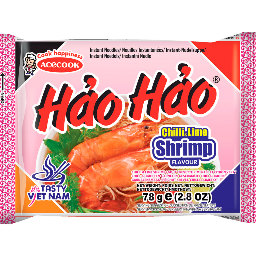 30x ACECOOK Hao Hao Instantnudeln Garnelen Chili & Lime 78 g (Karton)