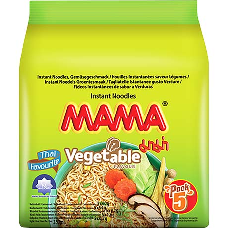 MAMA Instantnudeln Gemüse – Instantnudelsuppe orientalischer Art – Authentisch thailändisch kochen 60 g – 5er-Pack (5x60g)