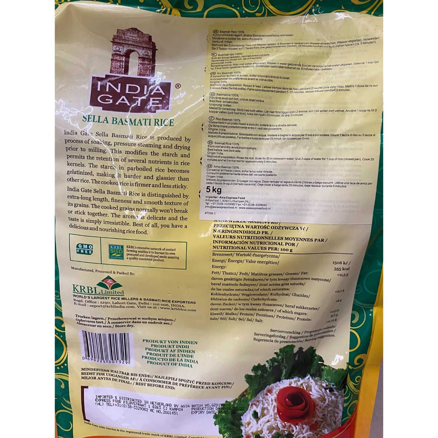 INDIA GATE - Sella Basmati Reis - (1 X 5 KG)