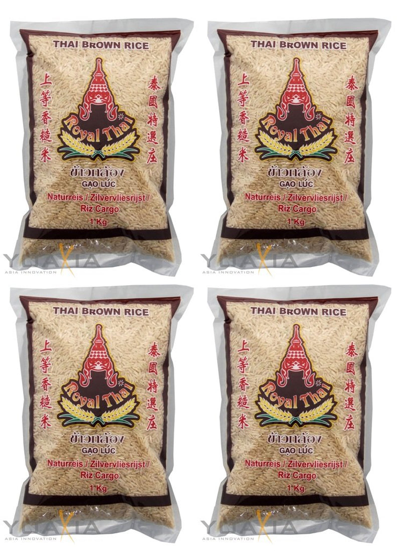 [ 4X 1Kg ] ROYAL THAI Brauner Reis AAA NATURREIS Thai Brown Rice + Ein Kleines Glückspüppchen - Holzpüppchen