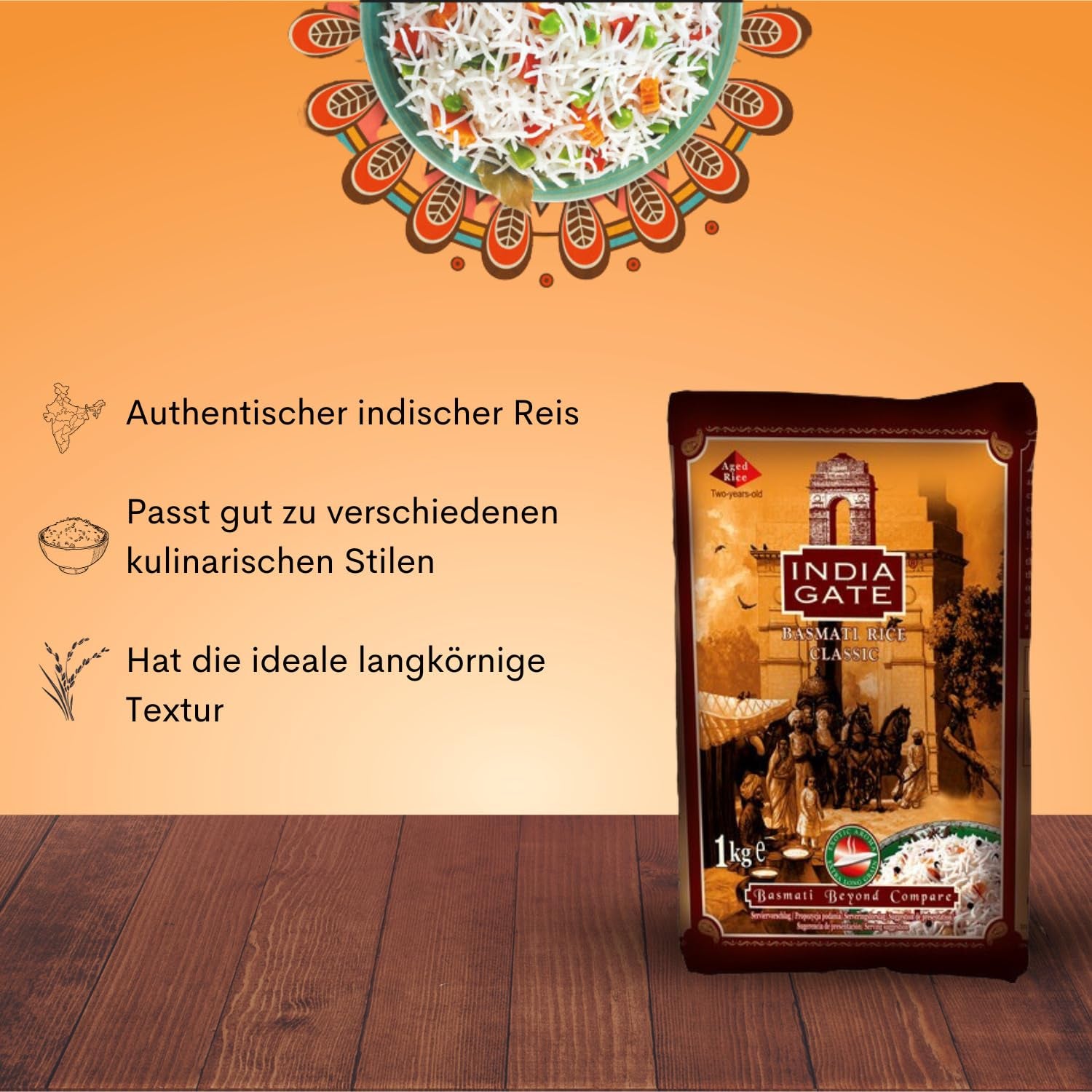 INDIA GATE Classic Basmati Rice (Aus Indien, Feines Langkorn) Aromatisch, Vorratspackung - 1Er Pack (1 X 1 Kg)